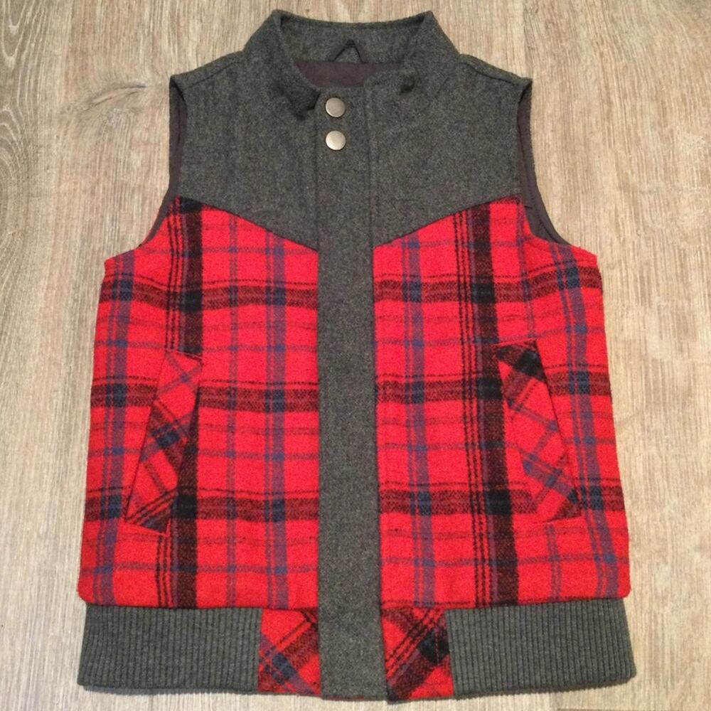 Wool Blend Plaid Vest Red Gray 4T OshKosh Genuine Kids